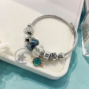 Wholesale Stainless Steel Green Planet Playing Cards Crystal Bracelet
