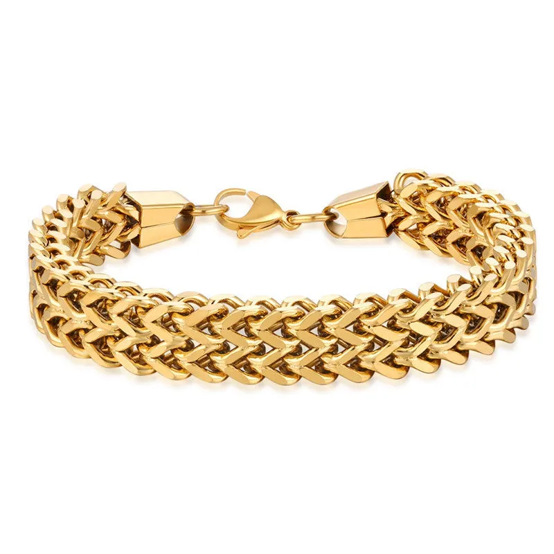 Wholesale Stainless steel hip-hop double row positive and negative chain braided bracelet