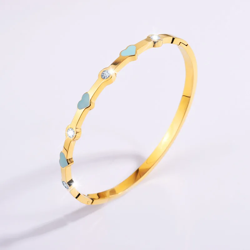 Wholesale Stainless Steel Love Heart Four Rhinestones Titanium Steel Bracelet