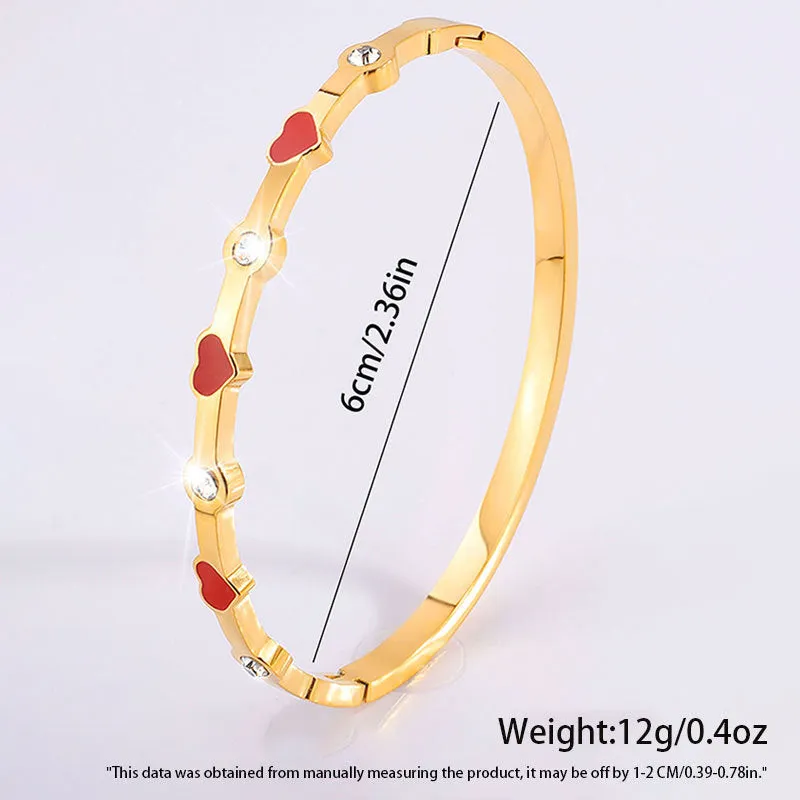 Wholesale Stainless Steel Love Heart Four Rhinestones Titanium Steel Bracelet