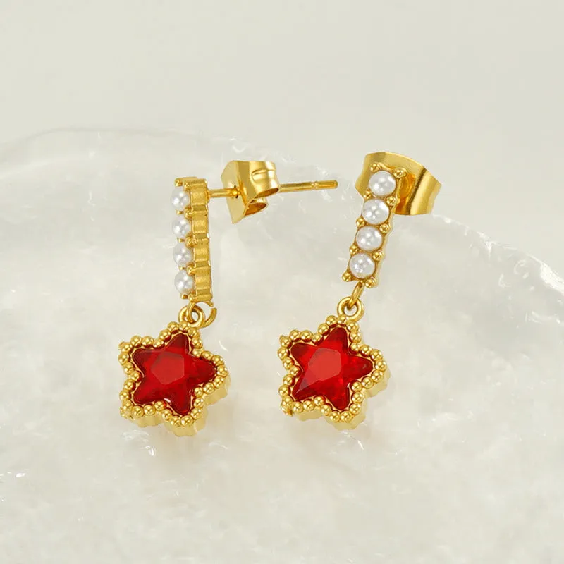 Wholesale Stainless Steel Pearl Zircon Star Earrings