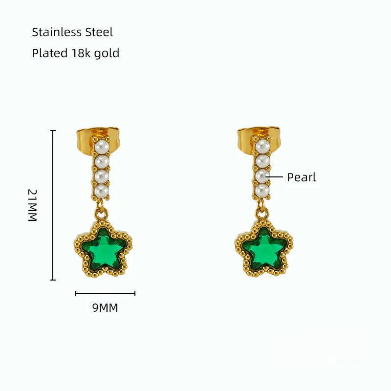 Wholesale Stainless Steel Pearl Zircon Star Earrings