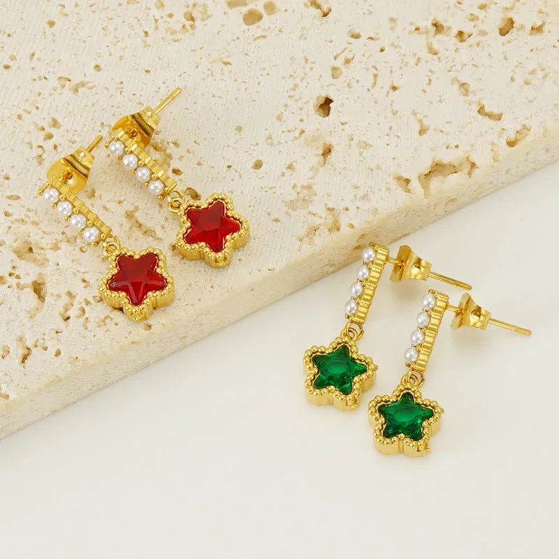 Wholesale Stainless Steel Pearl Zircon Star Earrings