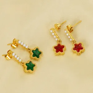 Wholesale Stainless Steel Pearl Zircon Star Earrings
