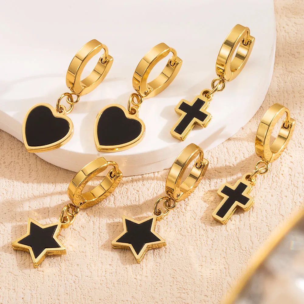 Wholesale Stainless Steel Pentagram Love Cross Earrings