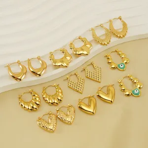 Wholesale Stainless Steel Plated 18K Gold Hollow Heart Earrings