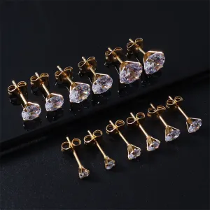 Wholesale Stainless Steel Round Zircon Butterfly Buckle Earrings