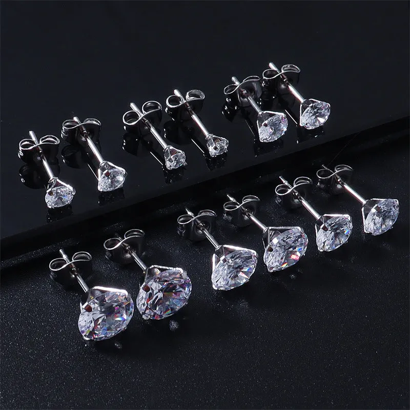 Wholesale Stainless Steel Round Zircon Butterfly Buckle Earrings