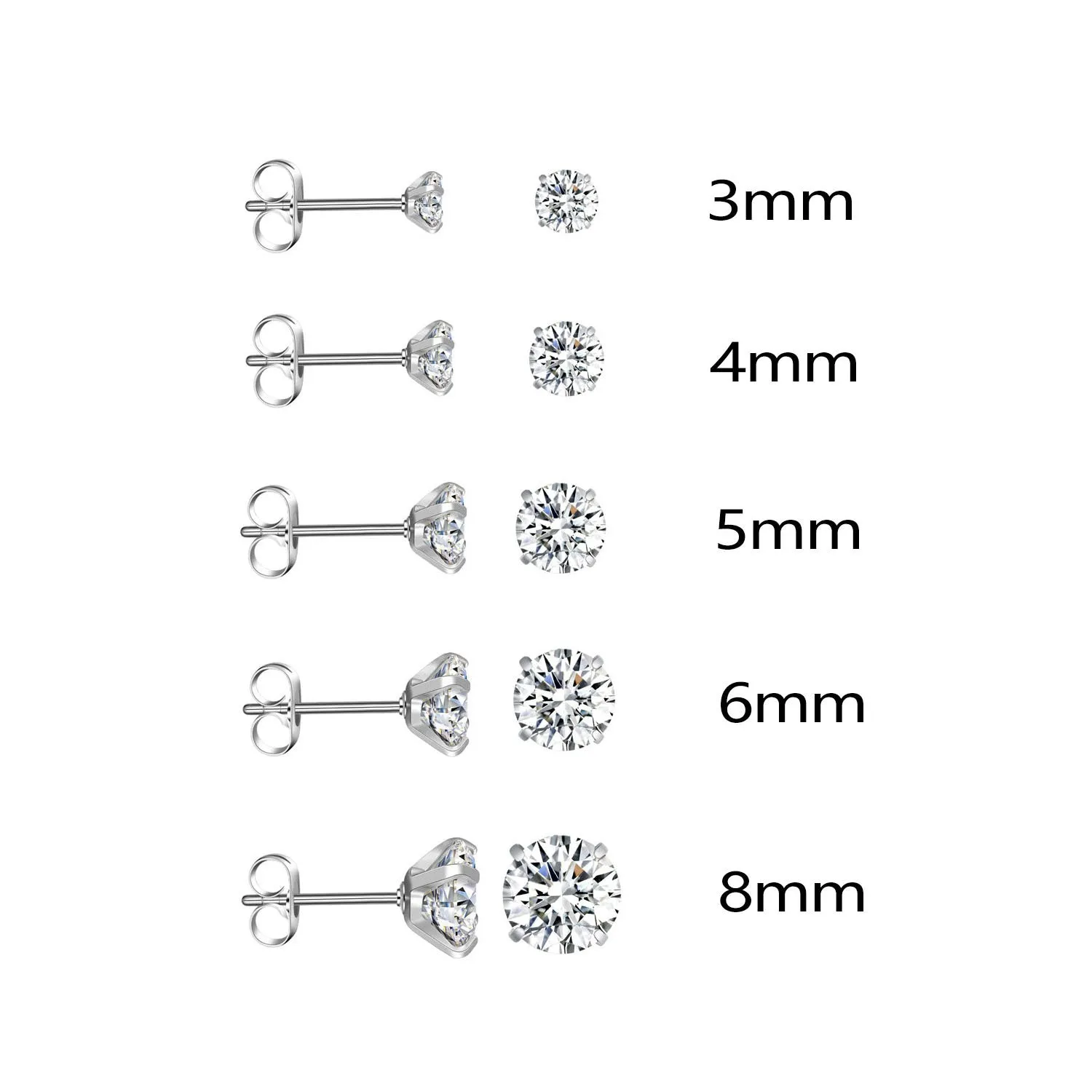 Wholesale Stainless Steel Round Zircon Butterfly Buckle Earrings