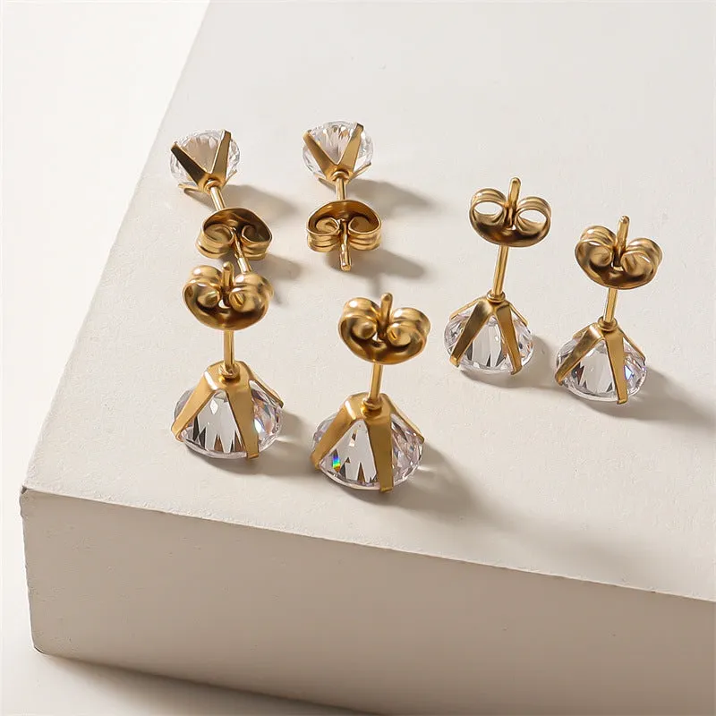 Wholesale Stainless Steel Round Zircon Butterfly Buckle Earrings