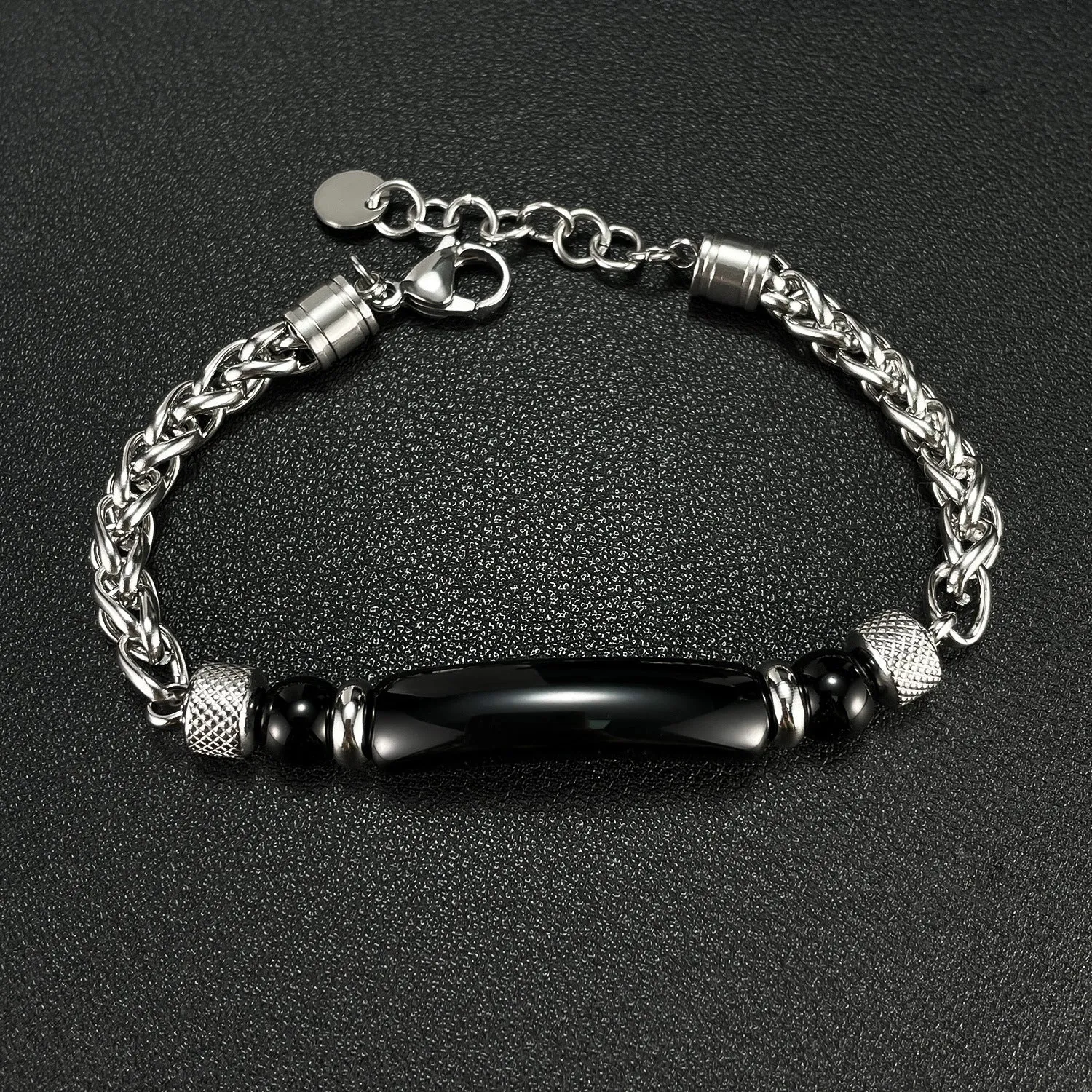 Wholesale Stainless steel titanium steel tiger eye stone fashion retro chain splicing men's bracelet