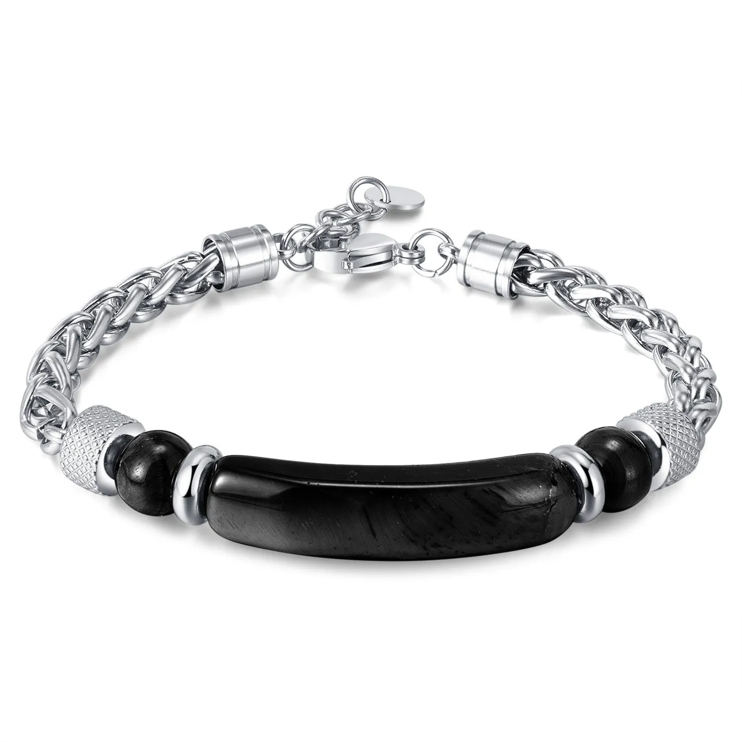 Wholesale Stainless steel titanium steel tiger eye stone fashion retro chain splicing men's bracelet