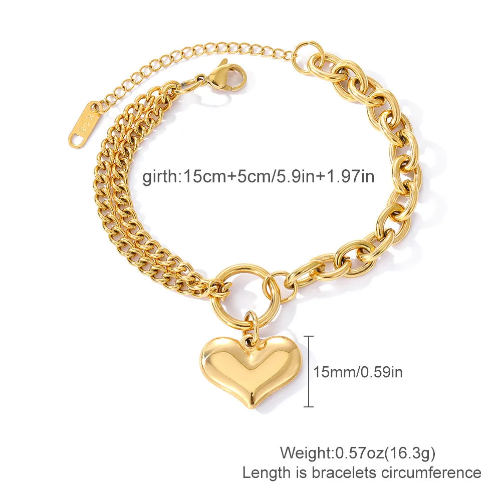 Wholesale Stainless Steel Trendy Double-Layer Heart Bracelet
