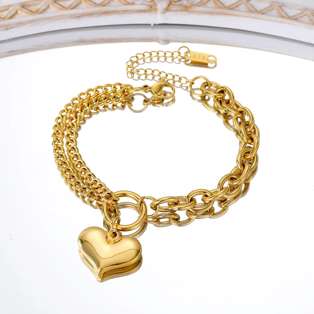 Wholesale Stainless Steel Trendy Double-Layer Heart Bracelet
