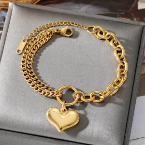 Wholesale Stainless Steel Trendy Double-Layer Heart Bracelet