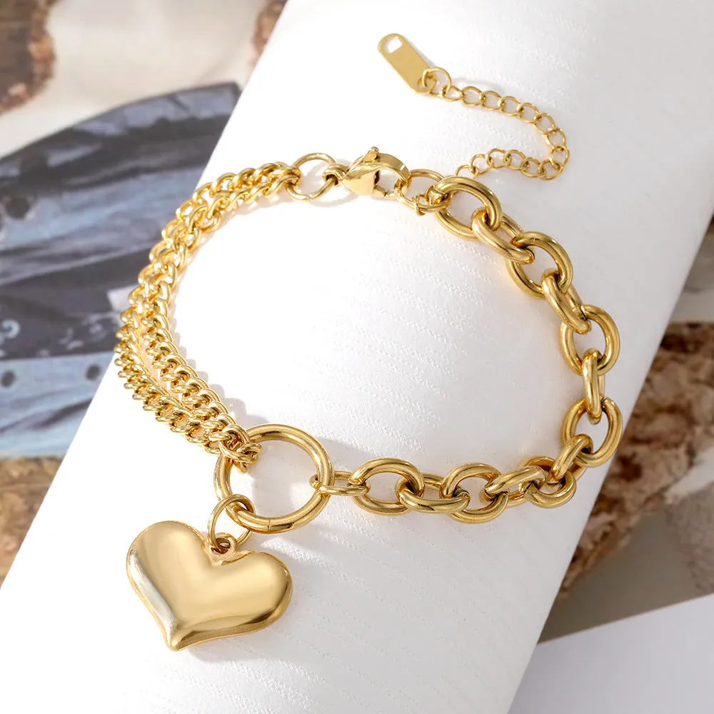 Wholesale Stainless Steel Trendy Double-Layer Heart Bracelet