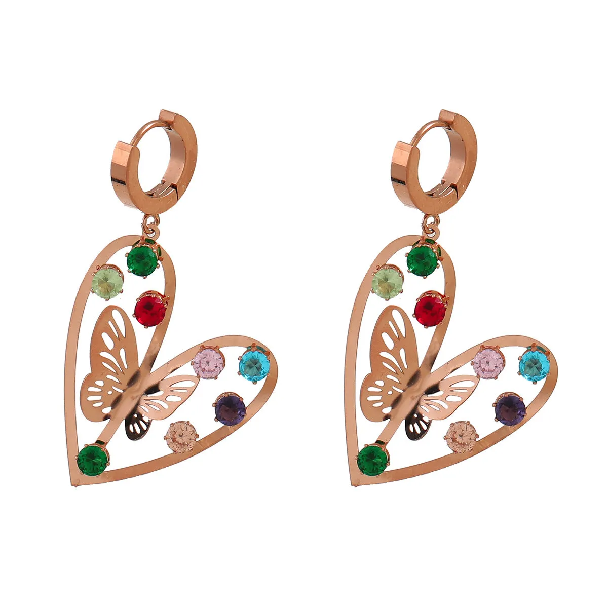 Wholesale Stainless Steel Vintage Love Butterfly Diamond Earrings