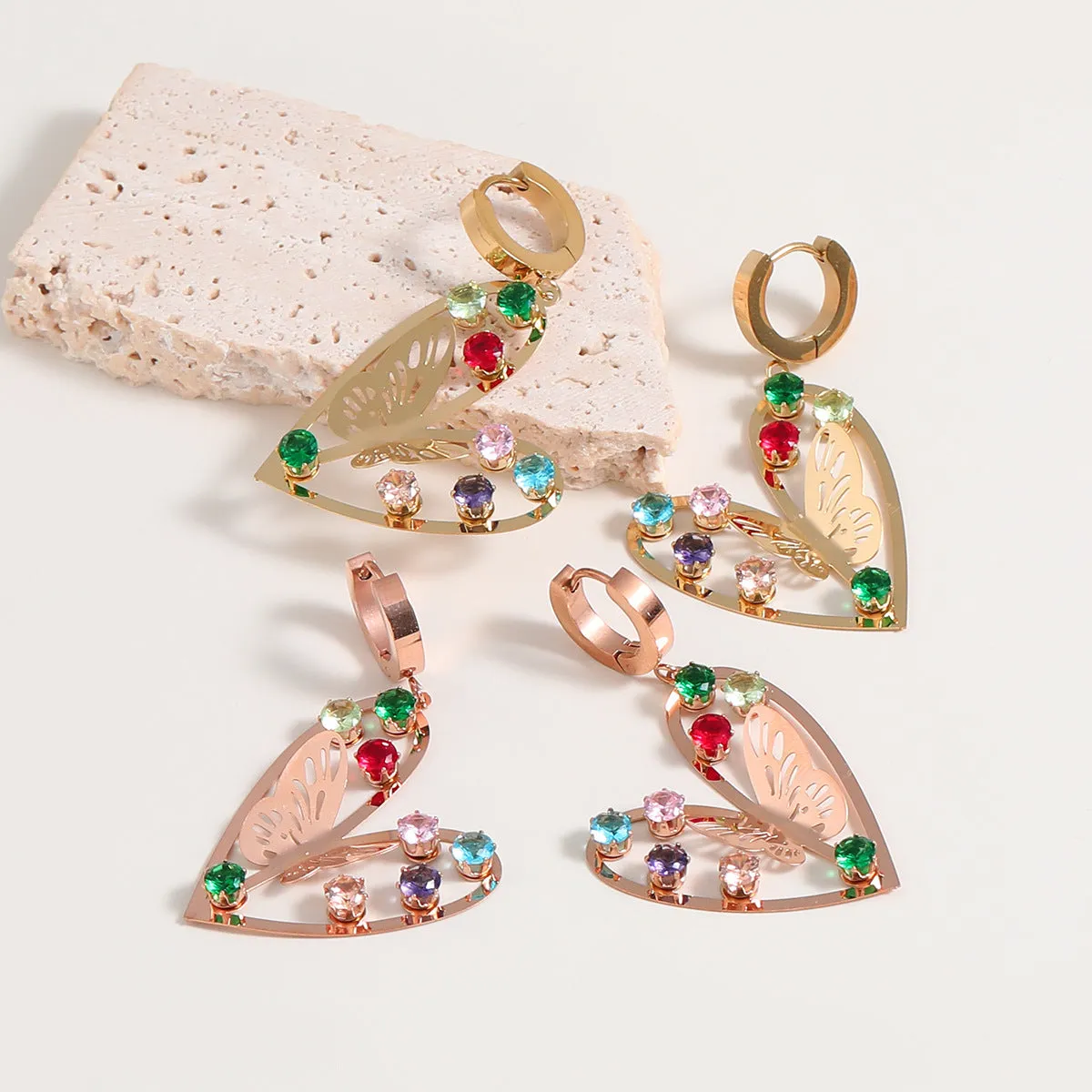 Wholesale Stainless Steel Vintage Love Butterfly Diamond Earrings