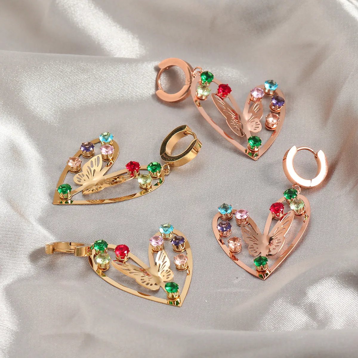 Wholesale Stainless Steel Vintage Love Butterfly Diamond Earrings