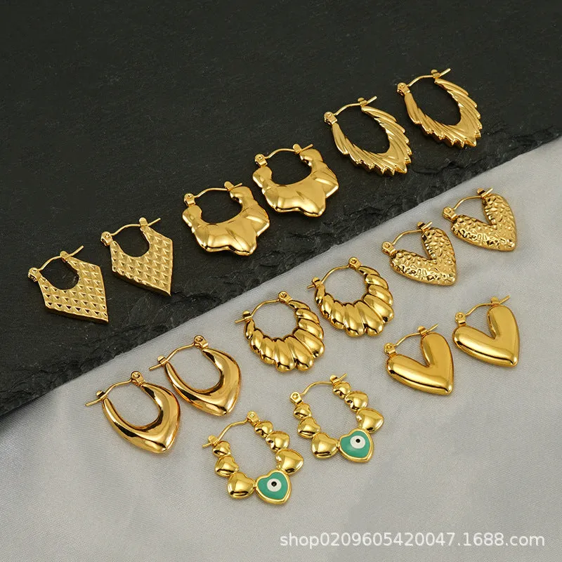 Wholesale Stainless Steel Vintage Trkiye Love Eyes Horn Bag Earrings