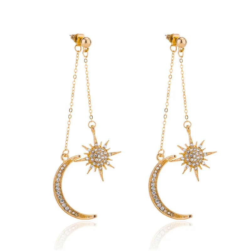 Wholesale Star Diamond Moon Alloy Earrings