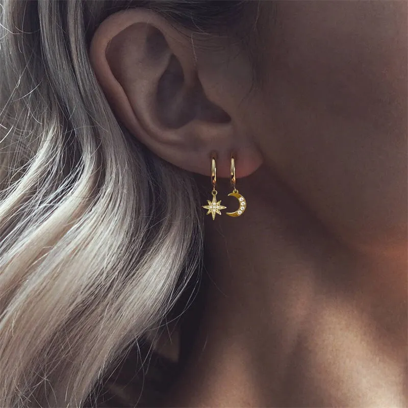 Wholesale Star Moon Stainless Steel Earrings