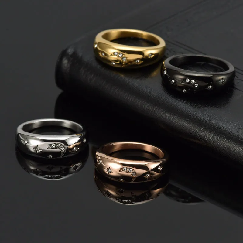 Wholesale Star Moon Titanium Steel Diamond Ring