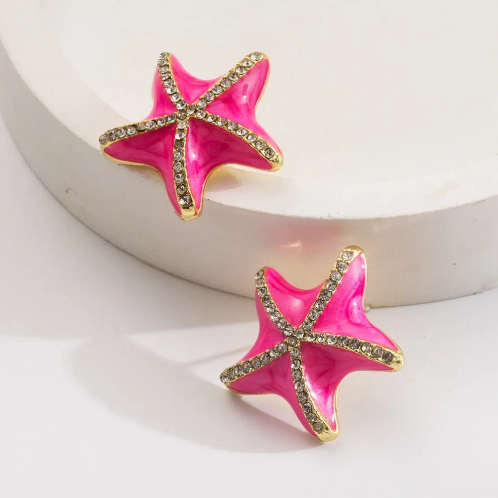 Wholesale Starfish S925 Silver Needle Diamond Earrings
