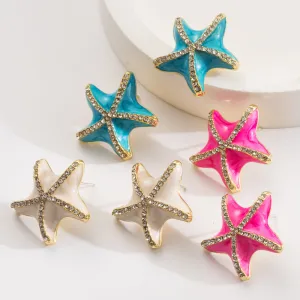 Wholesale Starfish S925 Silver Needle Diamond Earrings