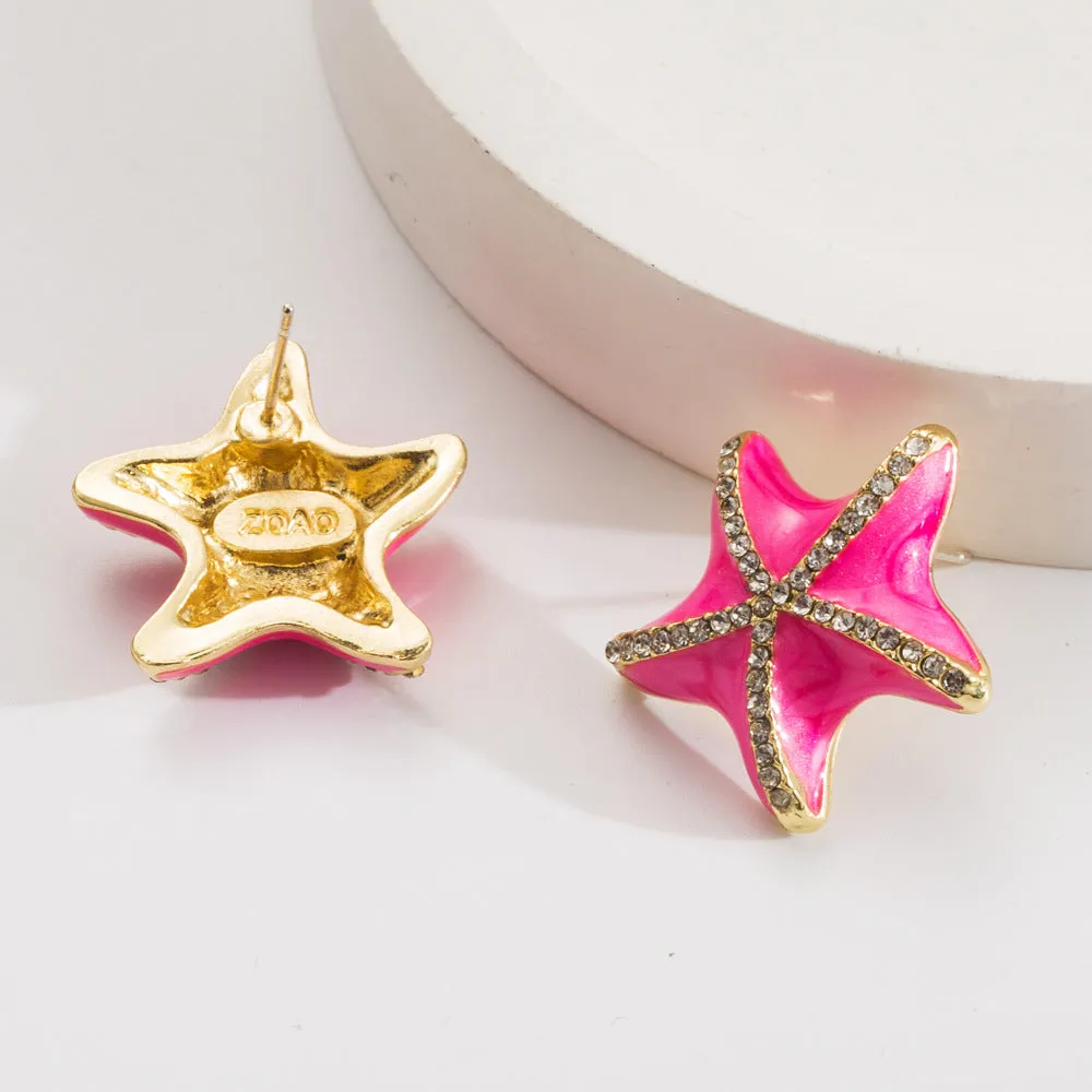 Wholesale Starfish S925 Silver Needle Diamond Earrings