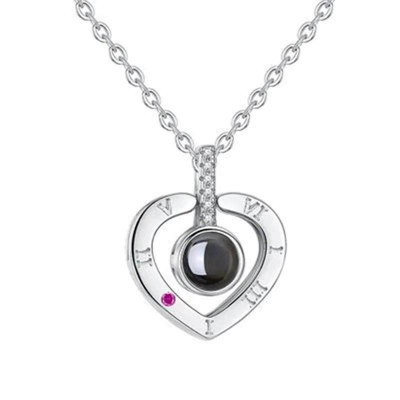 Wholesale Sterling silver creative diamond 100 languages I love you love heart projection clavicle necklace