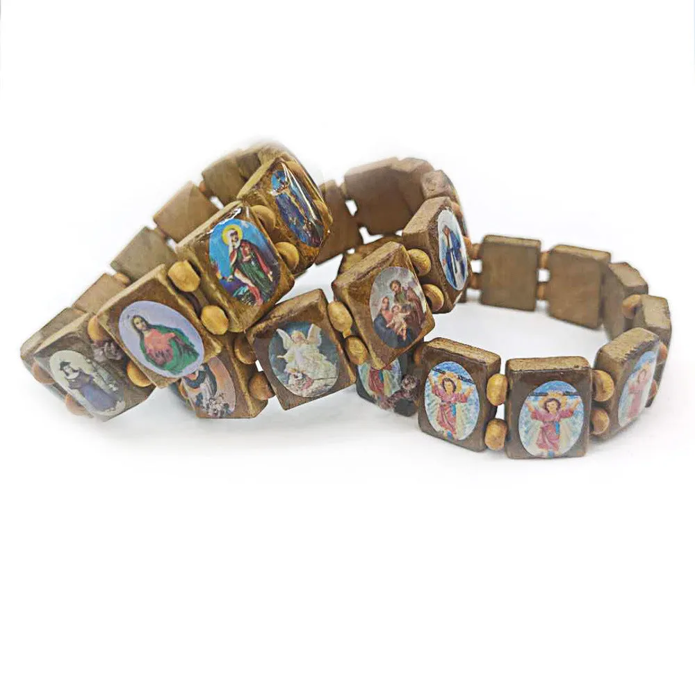 Wholesale Stickers Wooden Pieces Dripping Oil Elastic Bracelet Rosary Beads Bracelet