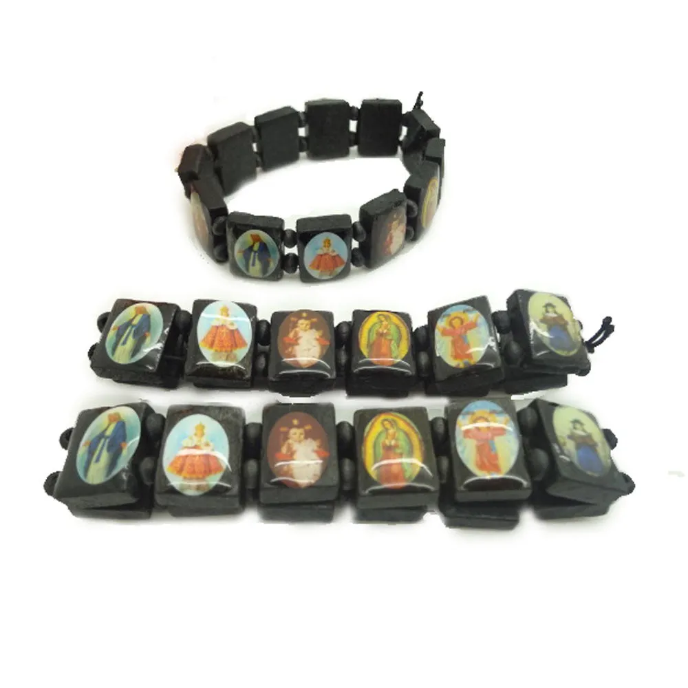 Wholesale Stickers Wooden Pieces Dripping Oil Elastic Bracelet Rosary Beads Bracelet