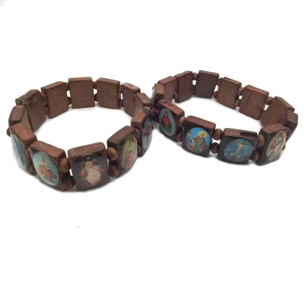 Wholesale Stickers Wooden Pieces Dripping Oil Elastic Bracelet Rosary Beads Bracelet