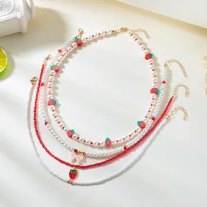 Wholesale Strawberry necklace simple summer small fresh soft ceramic rice pearl necklace female