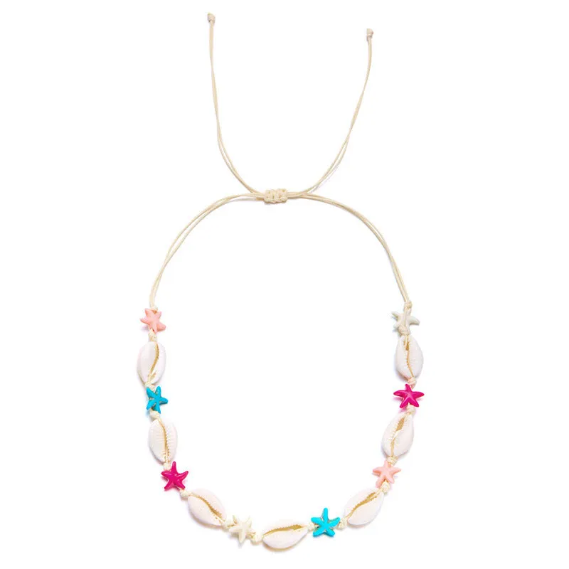 Wholesale Summer Bohemian Colorful Starfish Shell Braided Bracelet Necklace Set