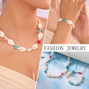 Wholesale Summer Bohemian Colorful Starfish Shell Braided Bracelet Necklace Set