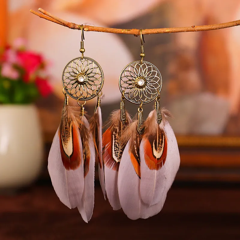 Wholesale Sunflower Diamond Feather Alloy Earrings
