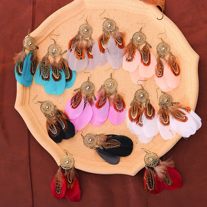 Wholesale Sunflower Diamond Feather Alloy Earrings
