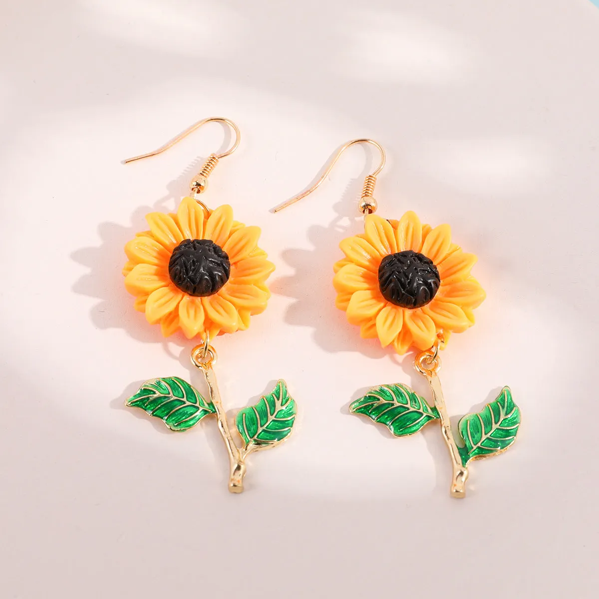 Wholesale Sunflower Resin Alloy Earrings