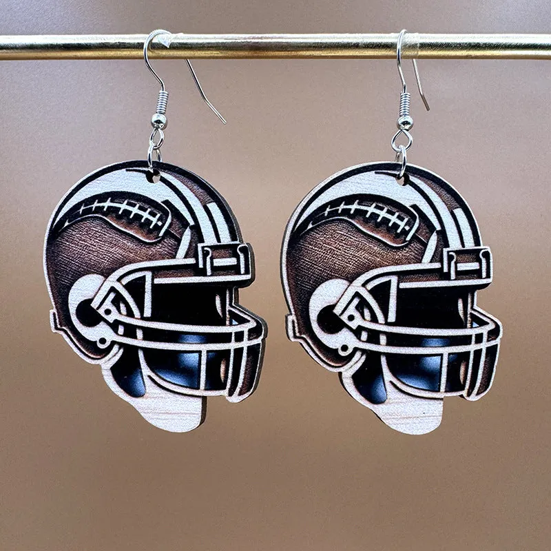 Wholesale Super Bowl Football Wooden Single Sided Printed Earrings
