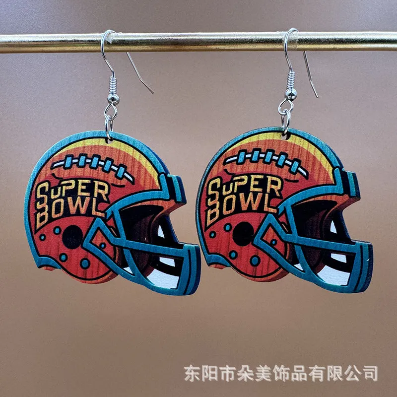 Wholesale Super Bowl Football Wooden Single Sided Printed Earrings