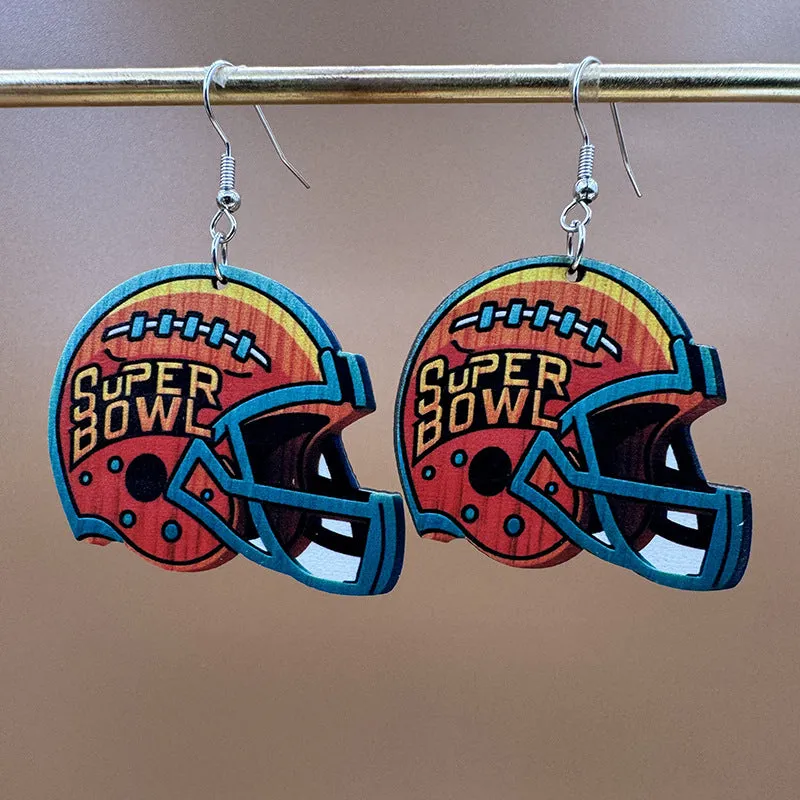 Wholesale Super Bowl Football Wooden Single Sided Printed Earrings
