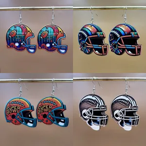 Wholesale Super Bowl Football Wooden Single Sided Printed Earrings