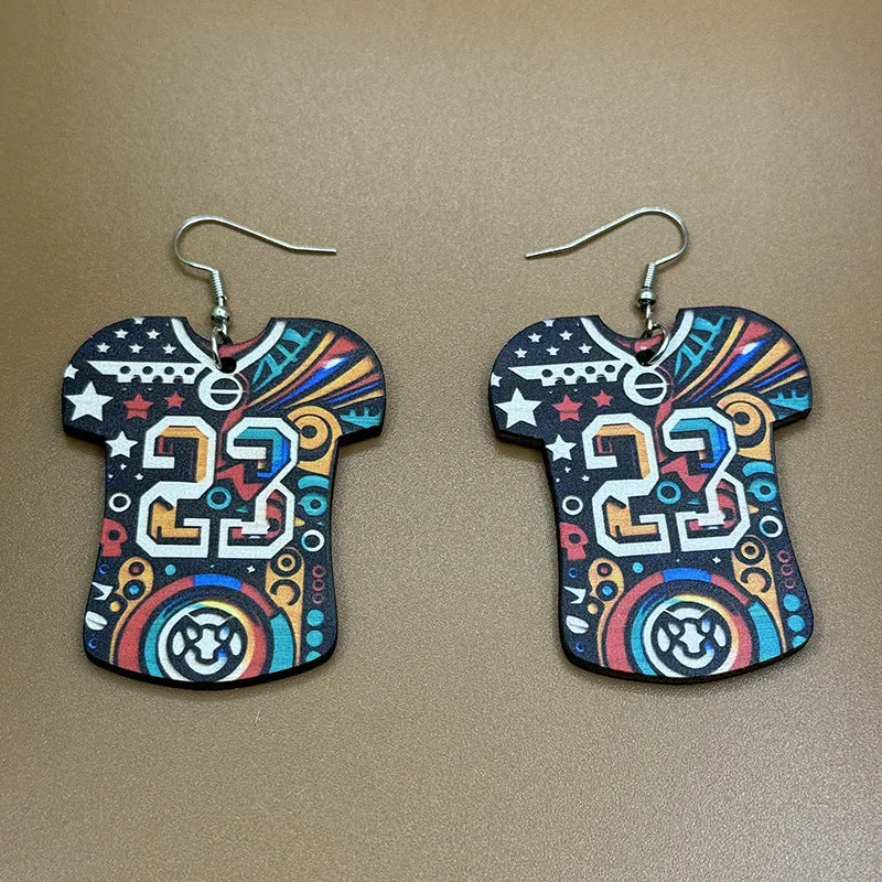 Wholesale Super Bowl Themed Party Women's Holiday Football Jersey Wooden Printed Earrings
