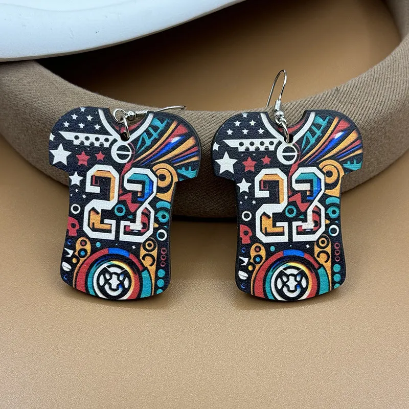 Wholesale Super Bowl Themed Party Women's Holiday Football Jersey Wooden Printed Earrings