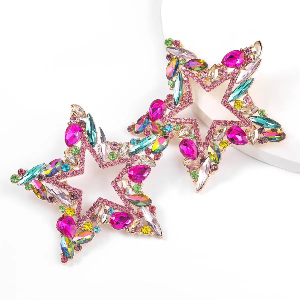 Wholesale Super Flash Claw Chain Rhinestone Diamond Pentagram Earrings