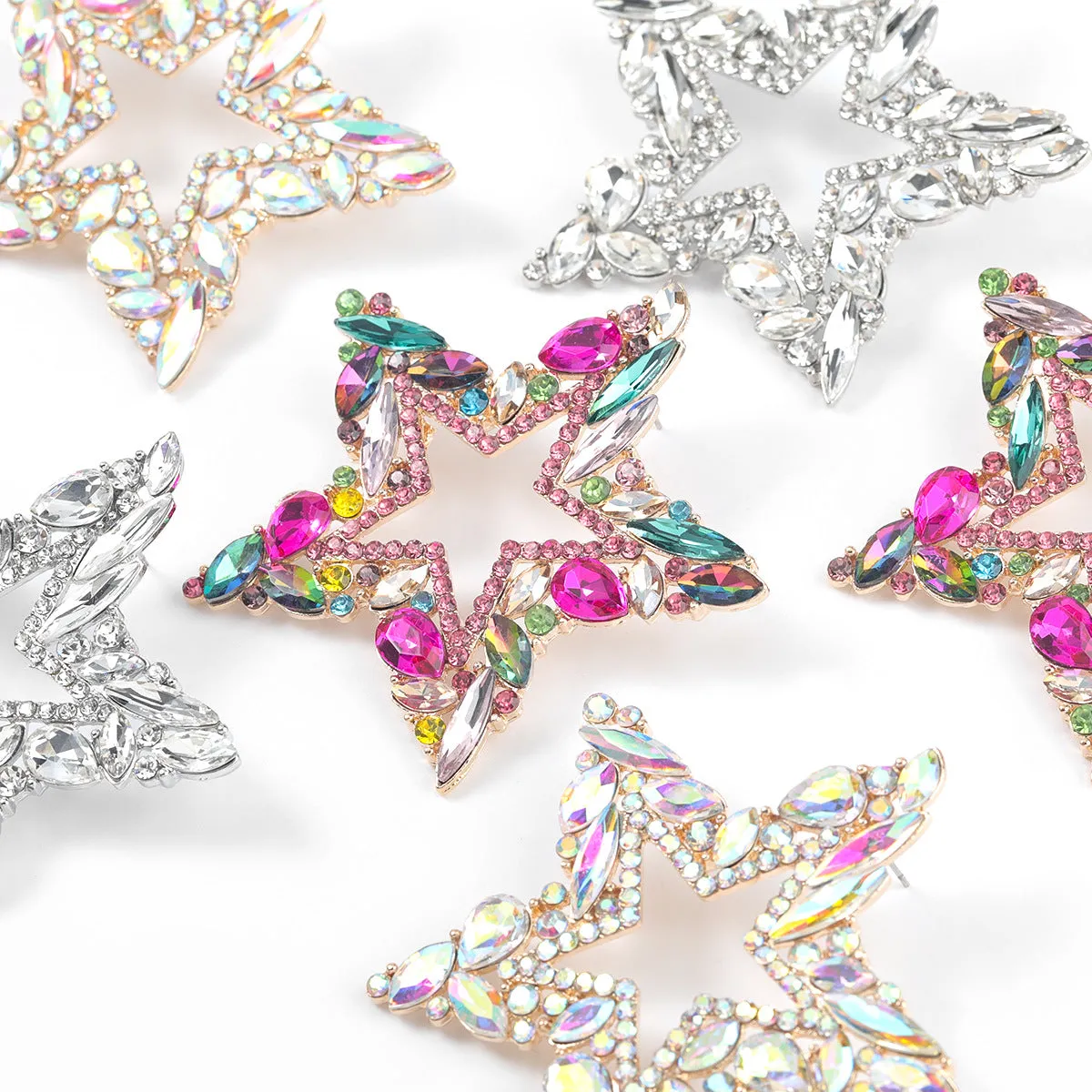 Wholesale Super Flash Claw Chain Rhinestone Diamond Pentagram Earrings