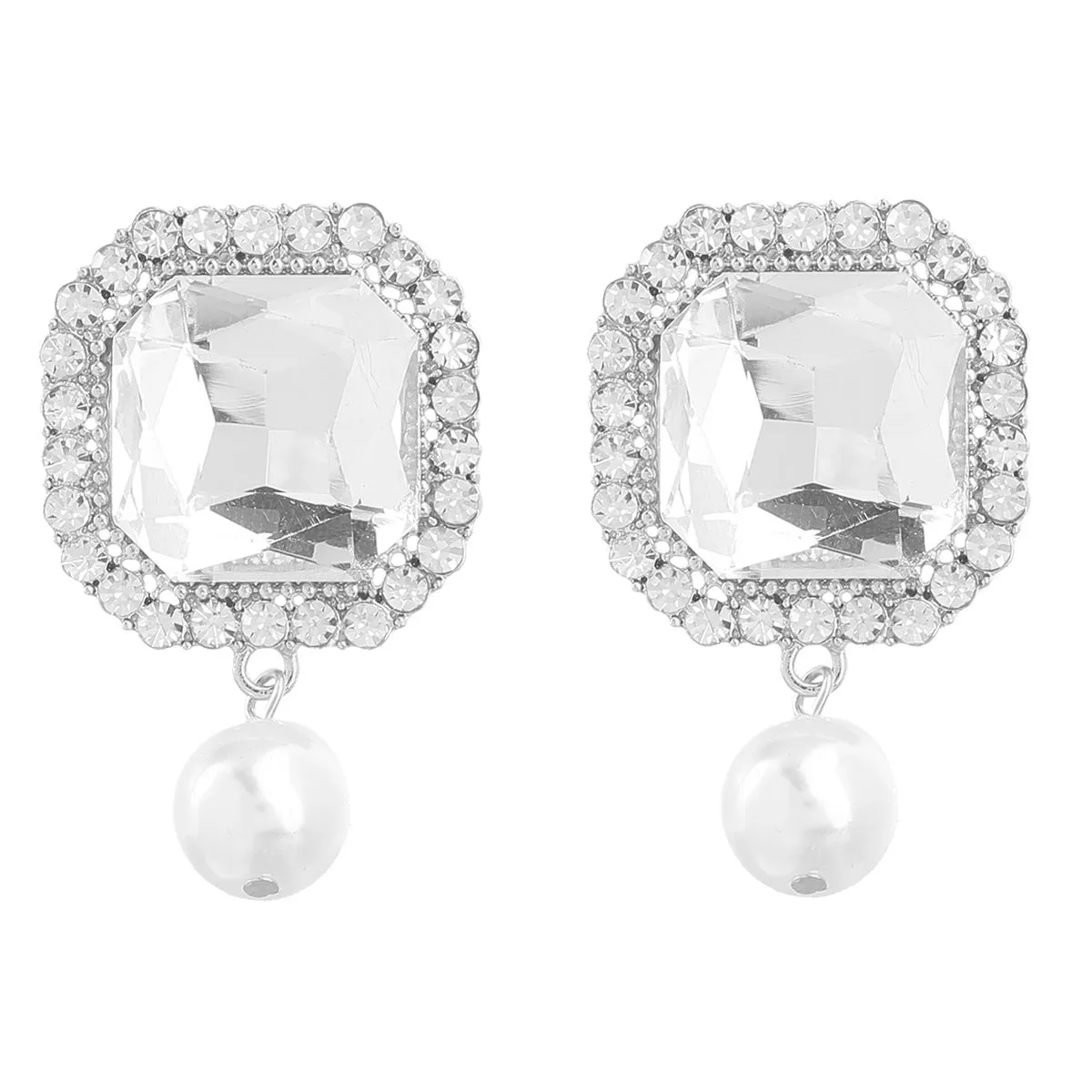 Wholesale Super Flash Claw Chain Square Alloy Diamond Pearl Earrings