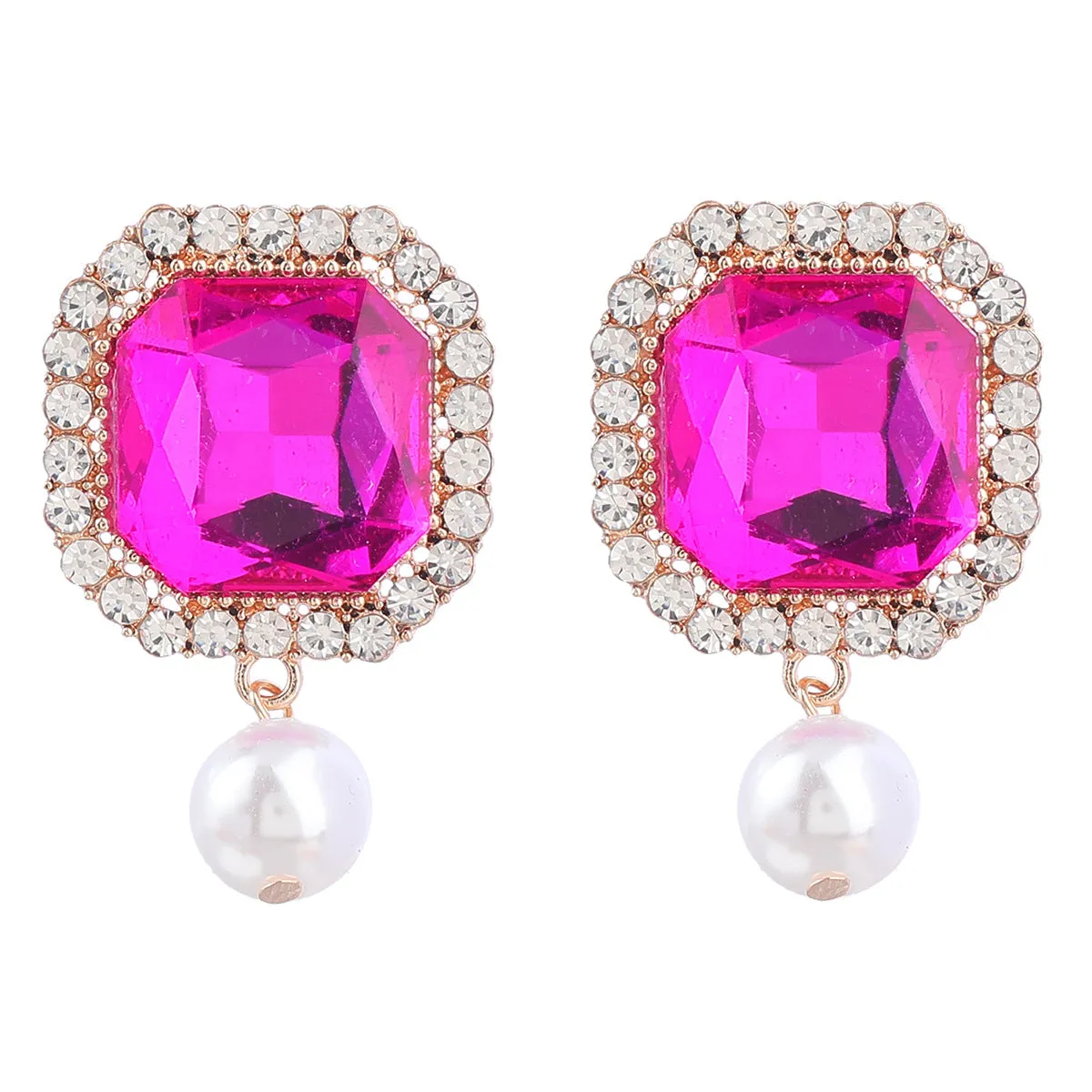 Wholesale Super Flash Claw Chain Square Alloy Diamond Pearl Earrings